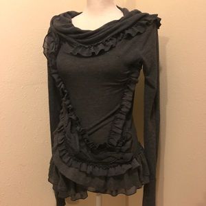 "Scottish Heather" grey knit mixed media top